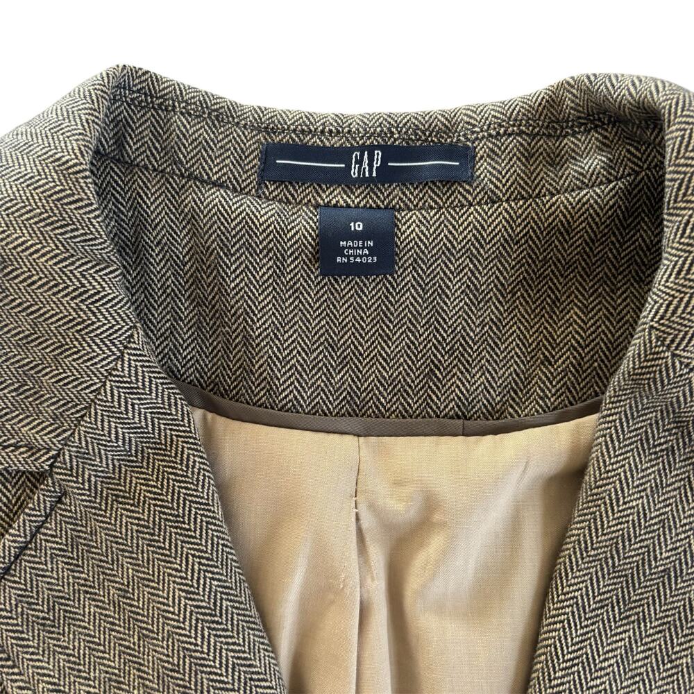 Gap Wool Brown Herringbone Pattern Button Up Blaz… - image 2